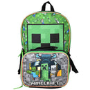 Minecraft Green Backpack for School with Rectangular Lunch Bag, for Boys