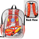 Disney Cars Lightning Mc Queen Transparent Backpack Clear 16" School Bag for boys