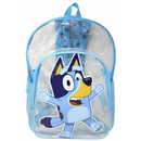 Bluey 16" Clear Backpack for Kids, Transparent Bag with 2 Side Mesh Pockets