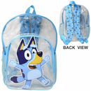 Bluey 16" Clear Backpack for Kids, Transparent Bag with 2 Side Mesh Pockets