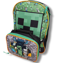 Minecraft Green Backpack for School with Rectangular Lunch Bag, for Boys