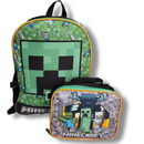 Minecraft Green Backpack for School with Rectangular Lunch Bag, for Boys