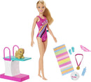 Barbie Dreamhouse Adventures Swim ‘n Dive Doll, 11.5-inch in Swimwear, with Diving Board and Puppy