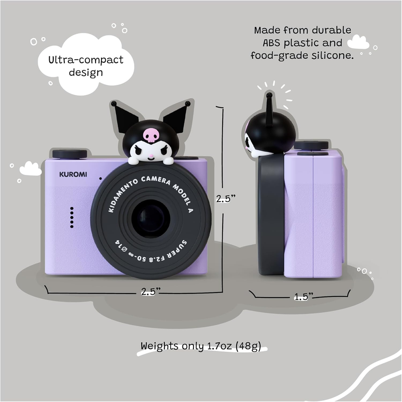 Kuromi Mini Kids Digital Camera & Video Camcorder by Kidamento, 32GB Memory Card, Adjustable Soft Strap Lanyard - Model A Kuromi