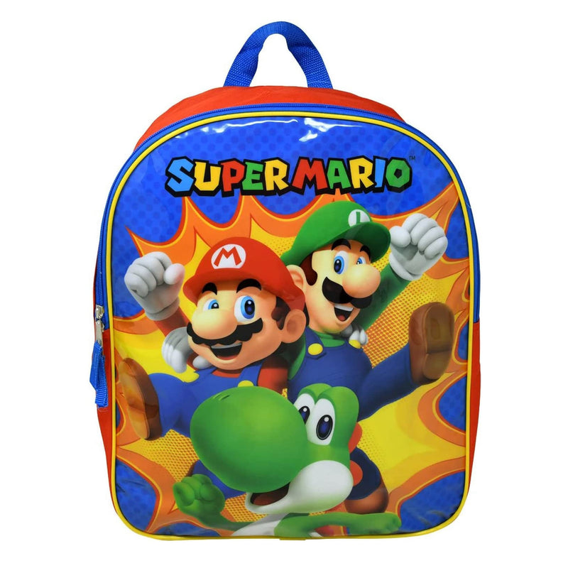 Super Mario Bros Backpack 15" Luigi Yoshi Nintendo Red Blue Boys Video Game