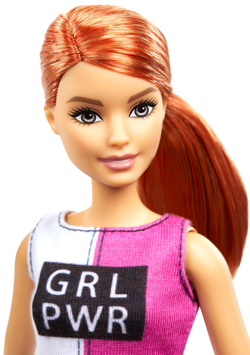 Barbie Fitness Doll, Red-Haired, with Puppy and 9 Accessories, Including Yoga Mat with Strap, Hula Hoop and Weights, Gift for Kids 3 to 7 Years Old