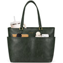 LOVEVOOK Work Tote Bags for Women, Vintage Leather 15.6 Inch Laptop Bag with Large Cup Holder in Dark Green