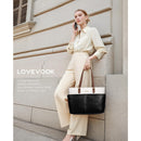 LOVEVOOK Work Tote Bags for Women, Vintage Leather 15.6 Inch Laptop Bag with Large Cup Holder in Black and White