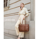 LOVEVOOK Work Tote Bags for Women, Vintage Leather 15.6 Inch Laptop Bag with Large Cup Holder in Brown