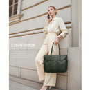 LOVEVOOK Work Tote Bags for Women, Vintage Leather 15.6 Inch Laptop Bag with Large Cup Holder in Dark Green