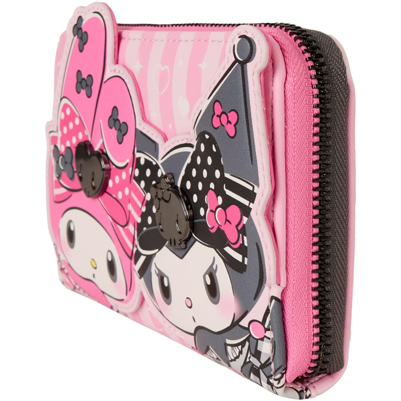 Loungefly Sanrio My Melody and Kuromi Zip Around Wallet, Pink and Black