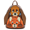 Loungefly Disney Fox and Hound Brown Mini Faux Leather Backpack with Pockets