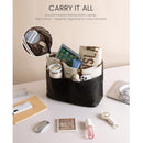 LOVEVOOK Work Tote Bags for Women, Vintage Leather 15.6 Inch Laptop Bag with Large Cup Holder in Black and White