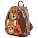 Loungefly Disney Fox and Hound Brown Mini Faux Leather Backpack with Pockets