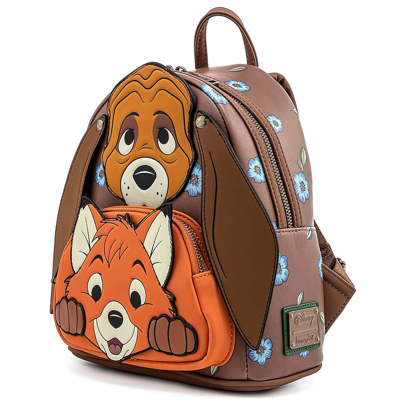 Loungefly Disney Fox and Hound Brown Mini Faux Leather Backpack with Pockets