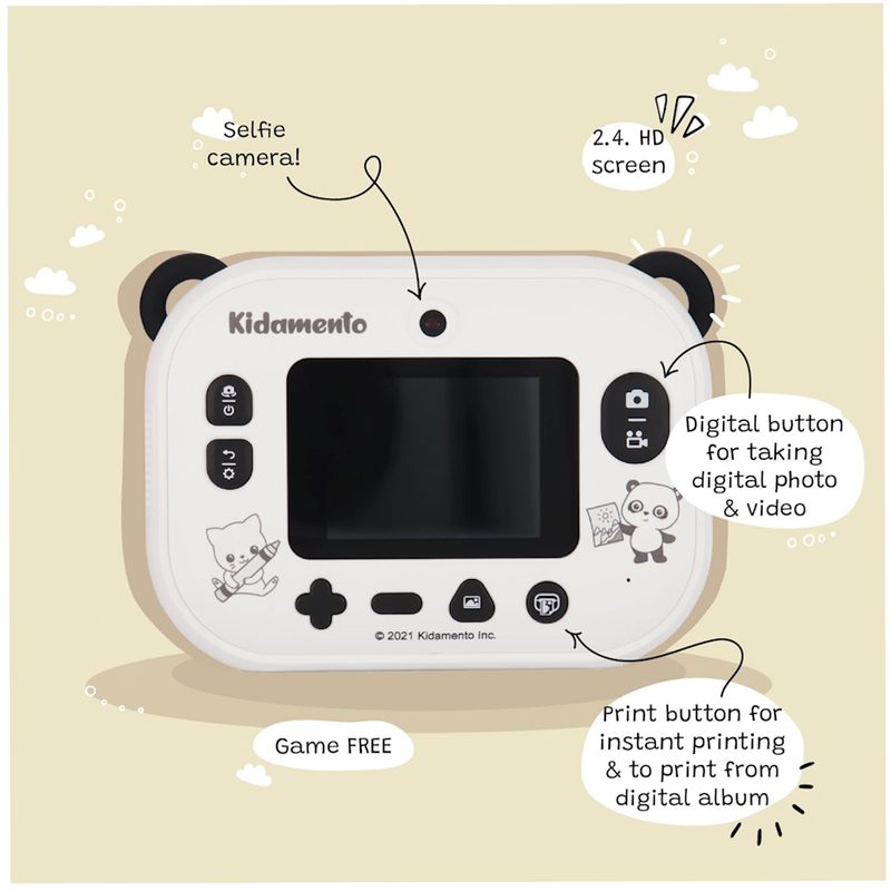 Instant Print Kids Digital Camera & Video Camcorder with Selfie Camera by Kidamento, Scavenger Hunt Momento Book, 32GB Memory Card - Model P