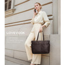 LOVEVOOK Work Tote Bags for Women, Vintage Leather 15.6 Inch Laptop Bag with Large Cup Holder in Coffee