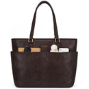 LOVEVOOK Work Tote Bags for Women, Vintage Leather 15.6 Inch Laptop Bag with Large Cup Holder in Coffee
