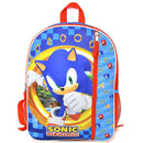 Sonic the Hedgehog 16" Kids Cartoon School Bag with Front Pocket & Side Mesh, Lightweight Travel Backpack for Boys