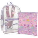 Bioworld Hello Kitty Transparent 16" School Backpack with Purple Glitter all over with a Book Sleeve