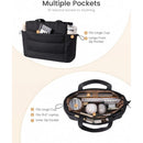 LOVEVOOK Tote Bag for Women with Giant Tumbler Holder Pocket, Puffer Work Travel Laptop Handbag with Zipper, Black