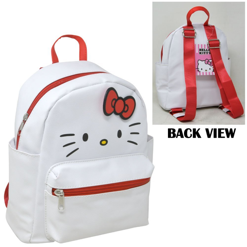 Hello Kitty 10" White Faux Leather Mini Backpack with small Front Pocket