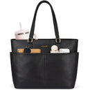 LOVEVOOK Work Tote Bags for Women, Vintage Leather 15.6 Inch Laptop Bag with Large Cup Holder in Black