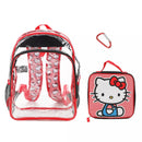 Hello Kitty 16" Clear Backpack for School and Travel with a Lunch Kit Set