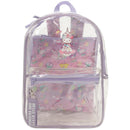 Bioworld Hello Kitty Transparent 16" School Backpack with Purple Glitter all over with a Book Sleeve