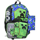 Minecraft 5pc Backpack Set, 16" School Bag with a Keychain, Utility Case, Zipper pouch, and Lunch Bag