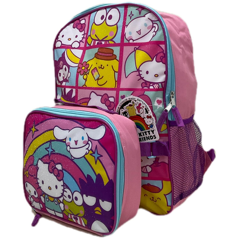 Hello Kitty & Friends 16" School Backpack with Large Front Pocket & Rectangular Lunch Bag