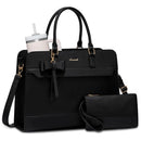 LOVEVOOK Laptop Leather Messenger Work Bag for Women, Waterproof Business Teacher Bag, Large Computer Laptop Bag, Black
