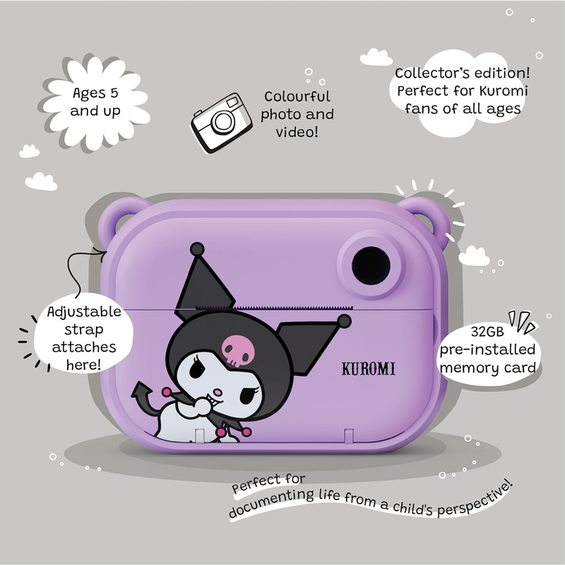 Kuromi Instant Print Kids Digital Camera & Video Camcorder with Selfie Camera by Kidamento