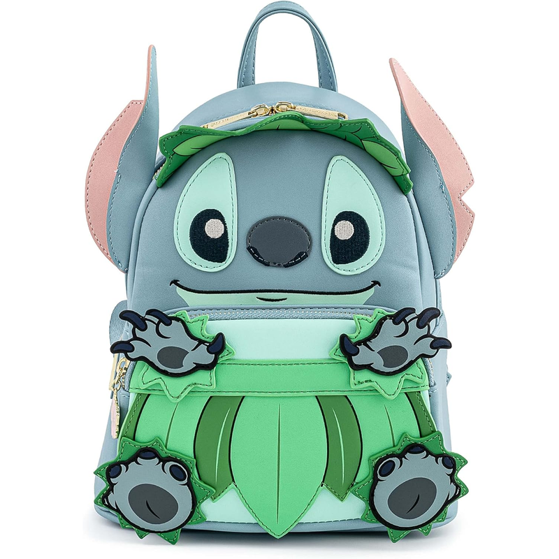 Loungefly Disney 3D Stitch Luau Blue Mini Faux Leather Shell Backpack