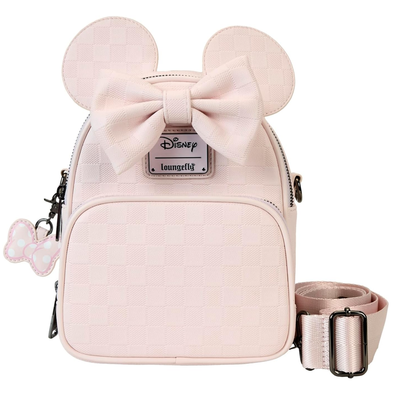 Loungefly Minnie Mouse Mini Checkered Texture Backpack Crossbody Bag