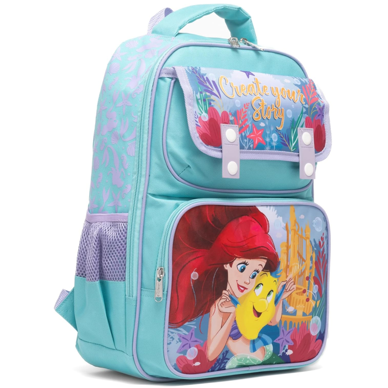 Disney Little Mermaid 15.5" Polyester Blue Large Backpack with 2 Front Pockets