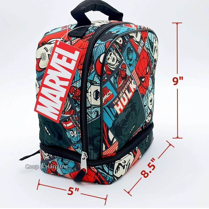 Marvel Print all over, bottom drop Lunch bag, Captain America, Iron Man, Thor, Spider Man age 3+