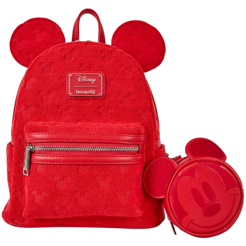 Loungefly Disney All Red Mickey Ears Burnout Mini Backpack with Mini Coin Bag