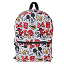 Disney Mickey Minnie Mouse All Over Print 16" Backpack w/ Front Pocket White