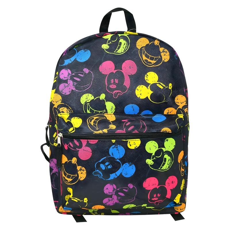 Disney Mickey Mouse Black and Neon All Over Print 16" Unisex School Backpack