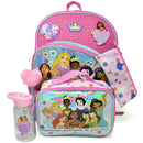 Disney Princesses 16" Pink Backpack for School with Rectangular Lunch Bag, 5 Piece Set