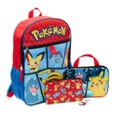 Pokemon Red 5pc 16" Backpack Set Keychain, Utility Case, Zipper pouch