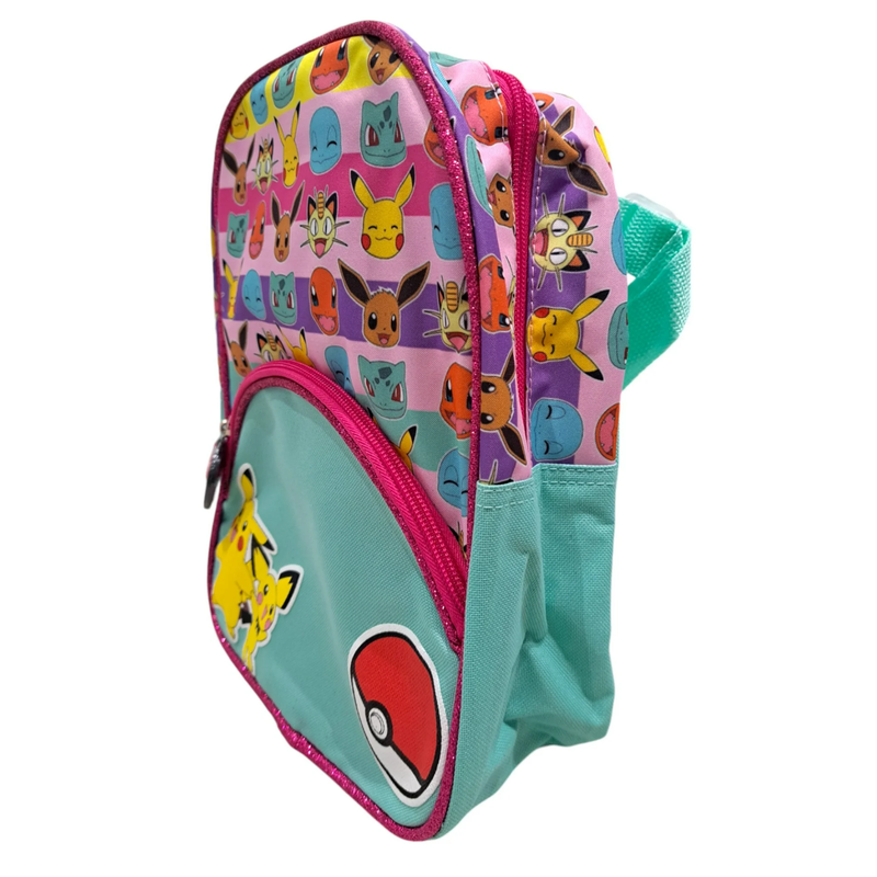 Pokemon Mini Backpack 11" with Glitter Trimming and Small Front Pocket
