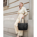 LOVEVOOK Work Tote Bags for Women, Vintage Leather 15.6 Inch Laptop Bag with Large Cup Holder in Black