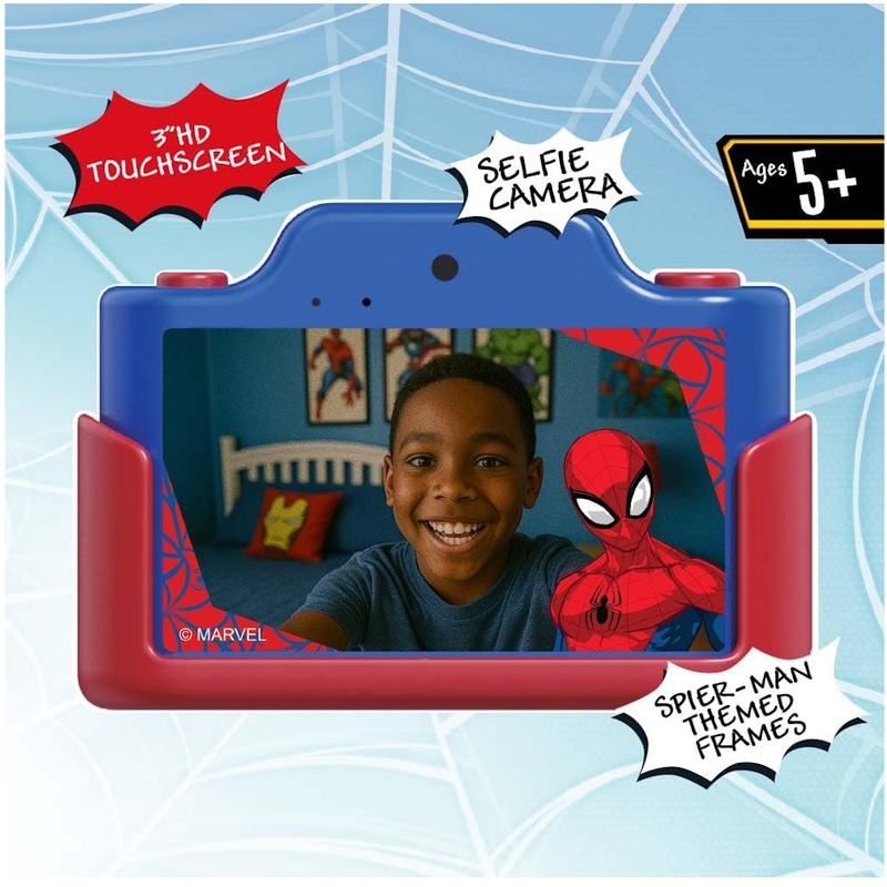 Spider-Man Kids Digital Camera & Video with 3" Touchscreen, Soft Silicone Casing, Detachable Lens Cap, 32GB Memory Card by Kidamento