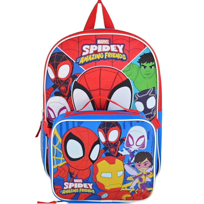 Fast Forward Spidey and His Amazing Friends Kids Backpack with Lunch Box Set, School Bag with Insulated Lunch Bag