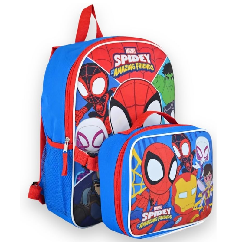 Fast Forward Spidey and His Amazing Friends Kids Backpack with Lunch Box Set, School Bag with Insulated Lunch Bag