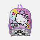 Hello Kitty Backpack 16" Sanrio Front Zipper Pocket Teddy Bears Hearts Cupcakes