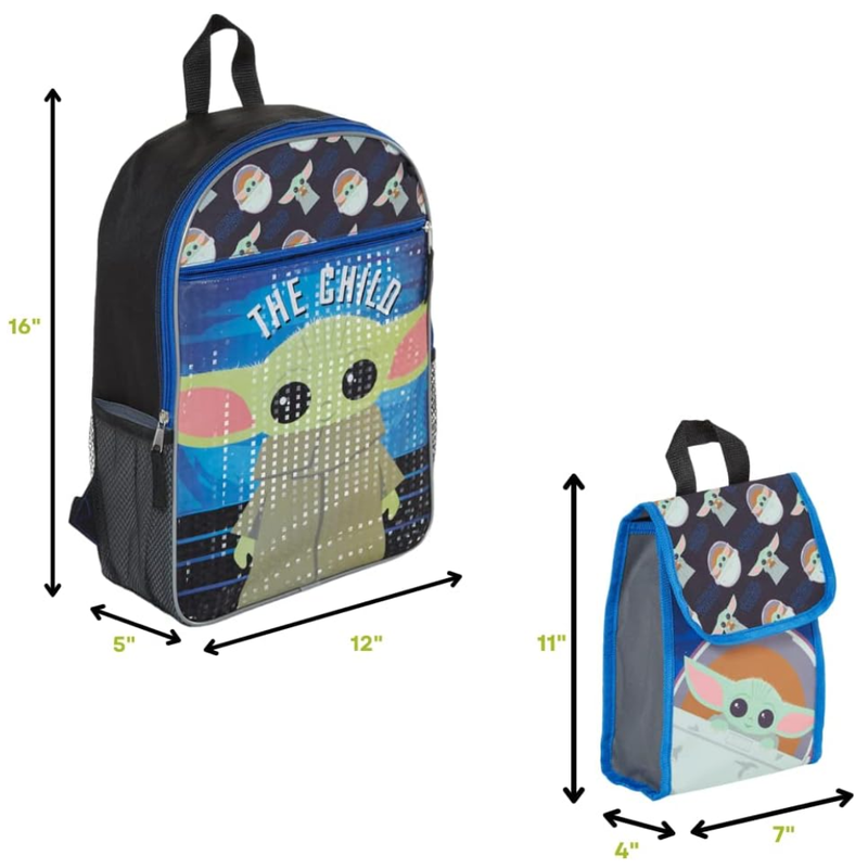 Star Wars The Mandalorian Grogu Baby Yoda 16" Backpack 5-Piece Set