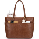 LOVEVOOK Work Tote Bags for Women, Vintage Leather 15.6 Inch Laptop Bag with Large Cup Holder in Brown